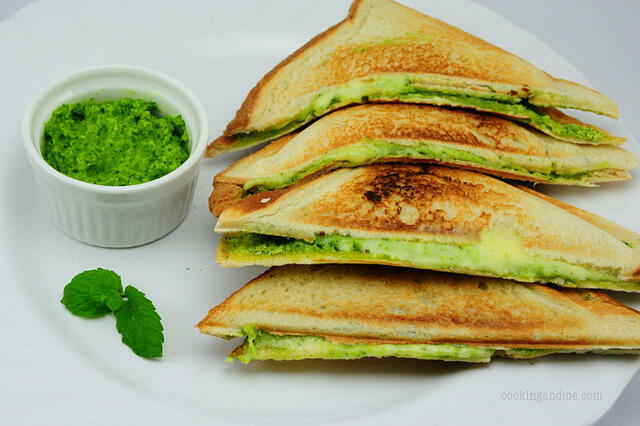 Green Mint Chutney & Cheese Sandwiches - Quick & Easy Snack Recipes