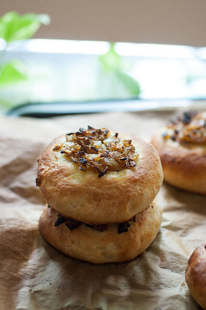 bialys-chewy bread rolls with onion filling