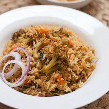 Easy Vegetable Biryani Recipe, Pressure Cooker-Rice Cooker Method