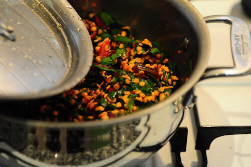 beetroot leaves dal-masoor dal recipe with beet leaves-12