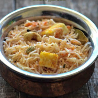 tomato paneer pulao recipe, how to make tomato paneer pulao