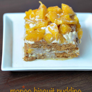 Eggless no bake mango biscuit pudding recipe