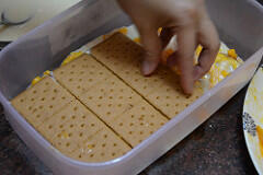 Eggless no bake mango biscuit pudding recipe step by step Eggless no bake mango biscuit pudding recipe step by step