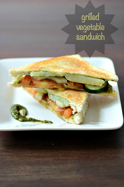 Grilled Vegetable Sandwich Recipe - Easy Indian Evening Snacks grilled vegetable sandwich recipe
