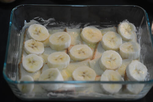 eggless bread pudding with banana chocolate chips