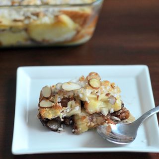 eggless bread pudding with banana chocolate chips