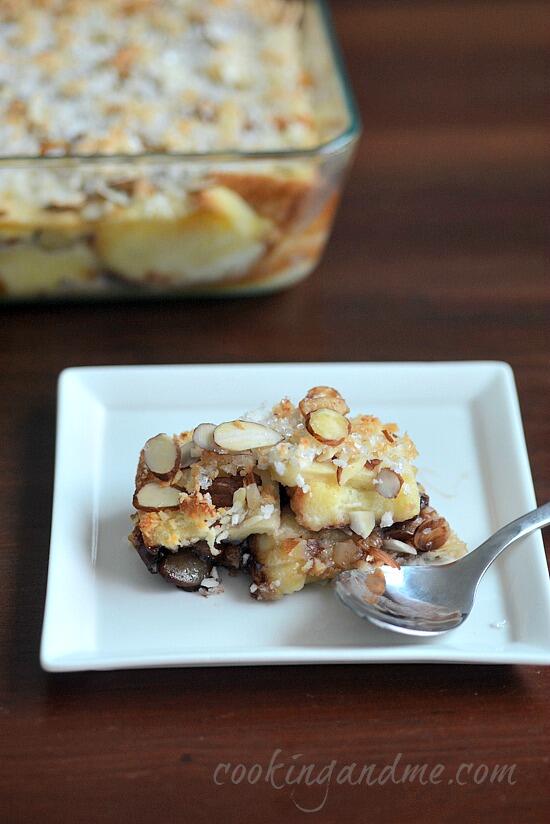 eggless bread pudding recipe with banana chocolate chips