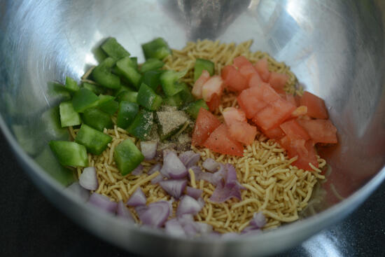 sev chaat recipe, quick and easy party starter