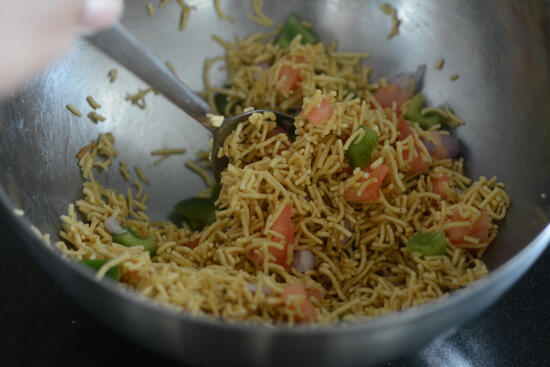 sev chaat recipe, quick and easy party starter