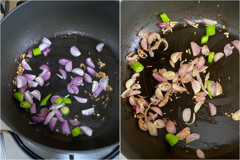 roasting onions for cabbage kootu spice paste