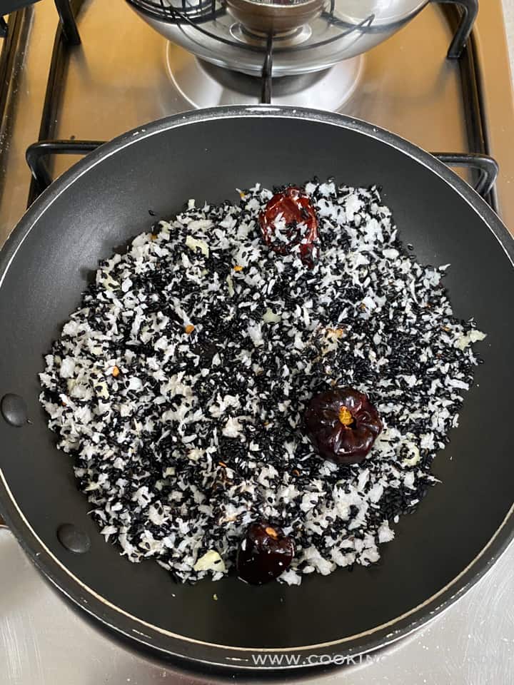 mixed ingredients for ellu chutney before grinding