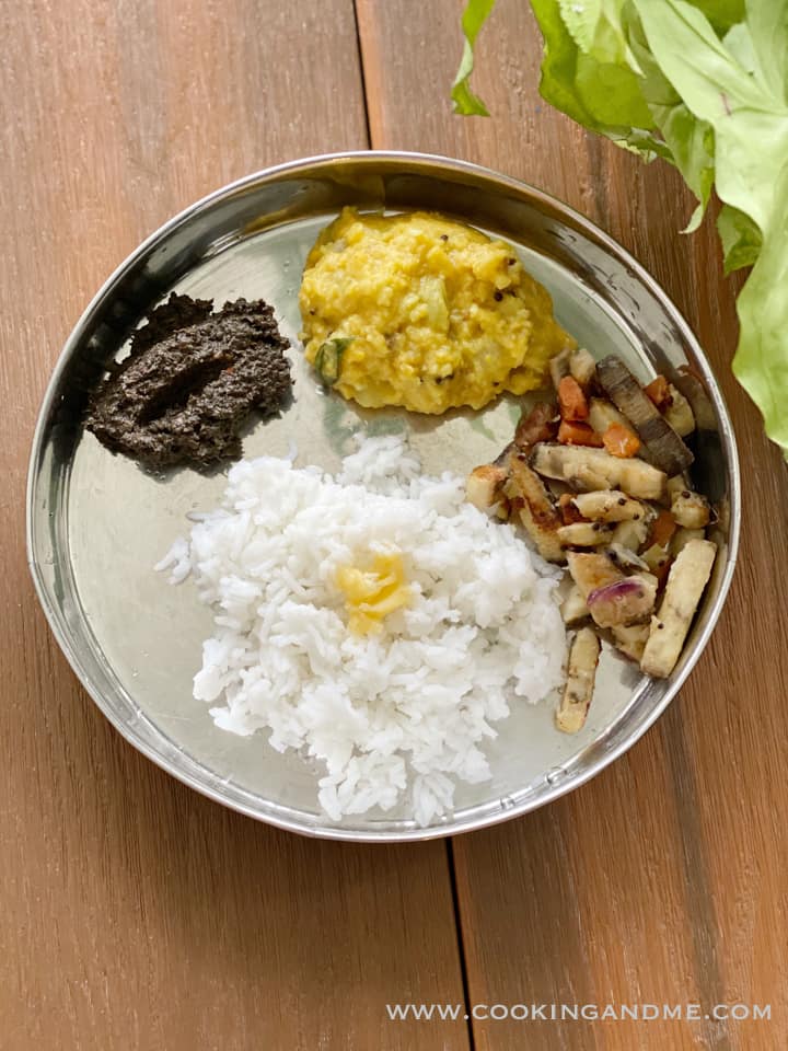 ellu chutney with rice, kootu, curry