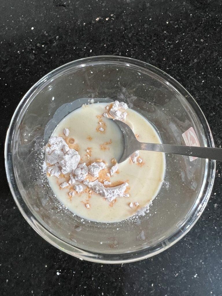 eggless butter pudding - custard powder and milk mixture