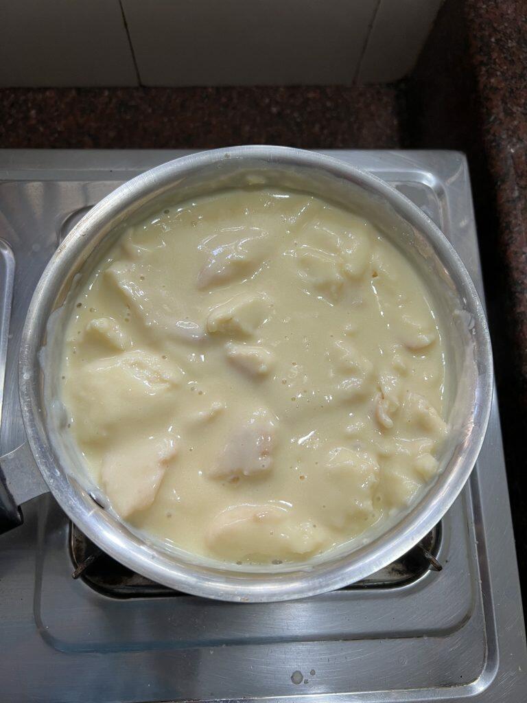 eggless bread pudding - after adding bread slices